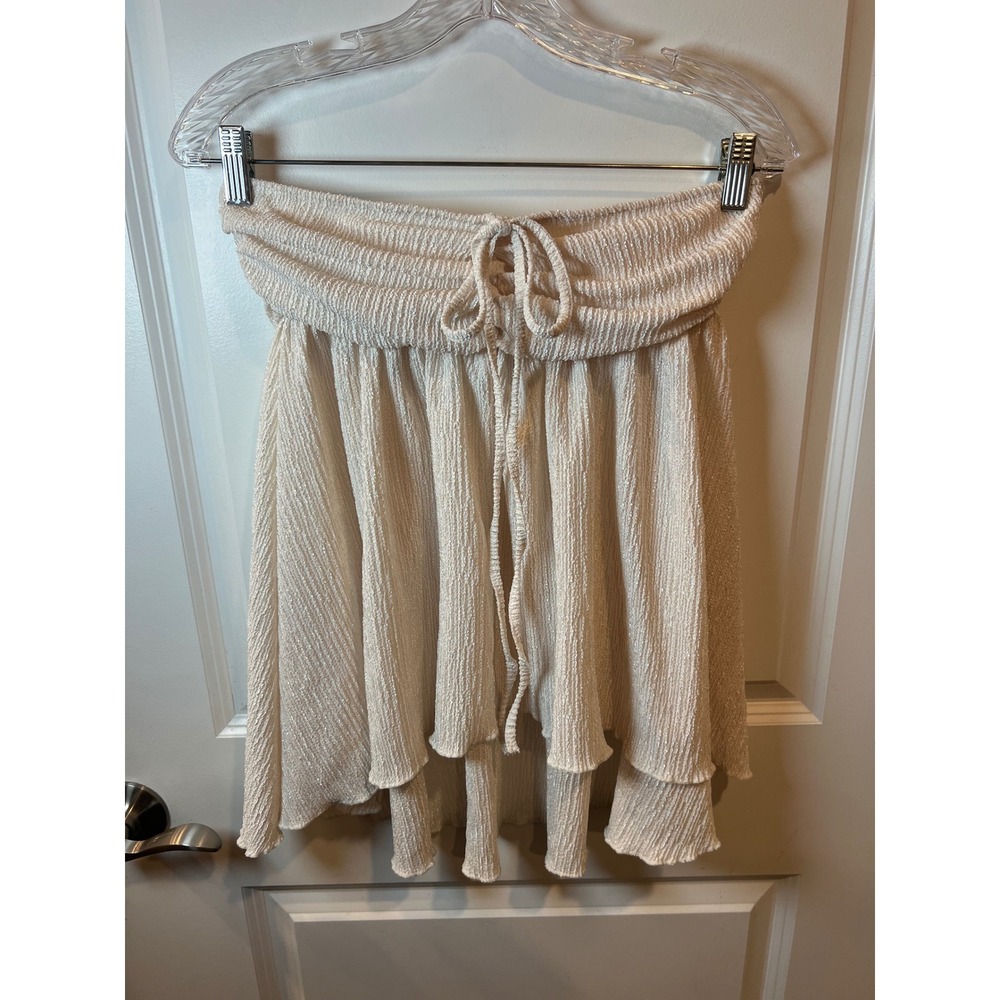SHEIN Womens Skirt Smocked Layered Ruffle Textured Cream Size S